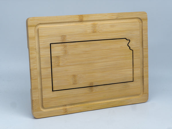 Kansas Outline Bamboo Cutting Board with Drip Ring