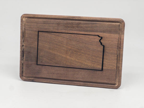 Kansas Outline Walnut Cutting Board with Drip Ring