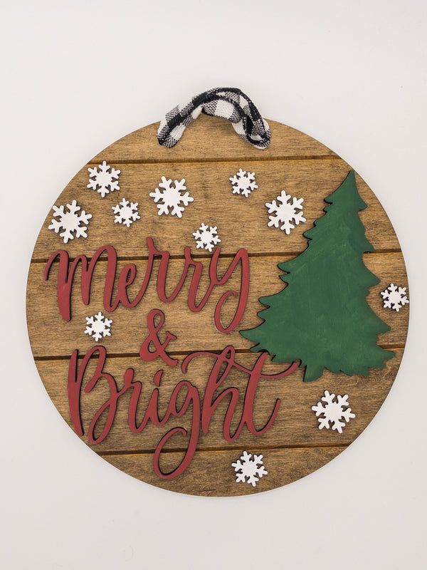 Merry & Bright Christmas Round Sign