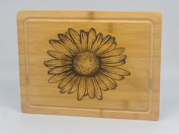 Sunflower Bamboo Cutting Board with Drip Ring
