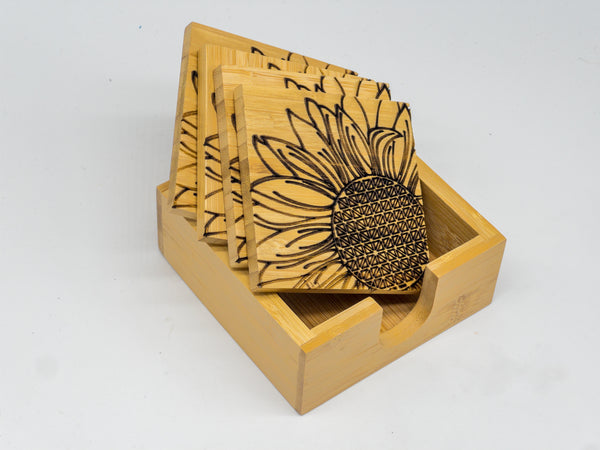 Sunflower Coaster Set with Holder