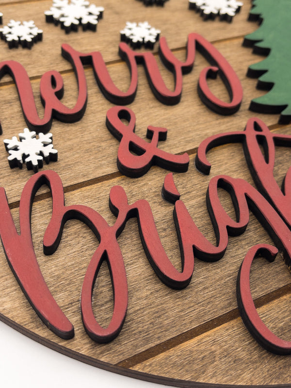 Merry & Bright Christmas Round Sign